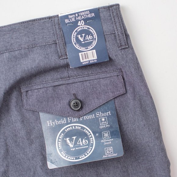 V46 Golf Heather Blue Flat Front Stretch Golf Shorts Men's NWT Size 40 - Picture 2 of 4